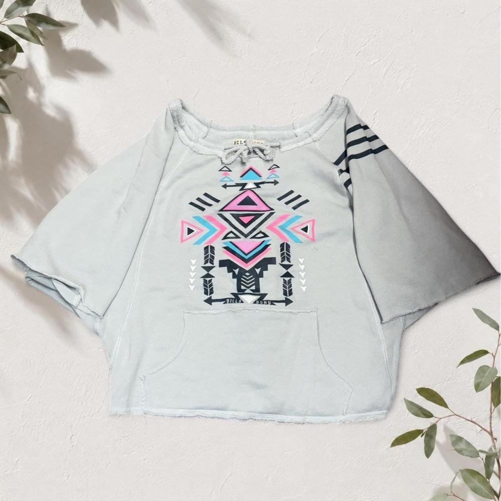 Billabong Gray Tribal Geometric Cropped Sweatshirt Y2K Boho Skater Size M